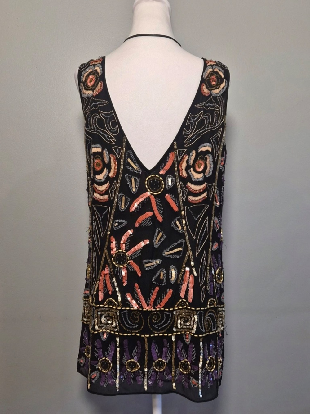 Free People Beaded Sequin Whimsy Hippie Coastal Fairycore Indie Boho Shift Dress - Picture 9 of 13